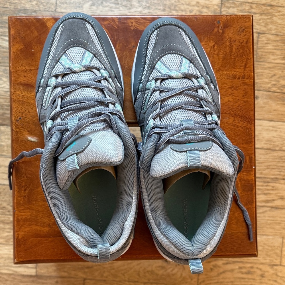 New in a box. Gray Lace-Up Walking Sneakers with Subtle Teal Detail